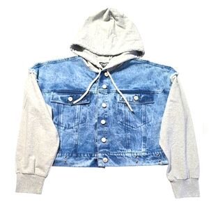 Thrill Jeans Blue Denim Jacket with Gray Hoodie